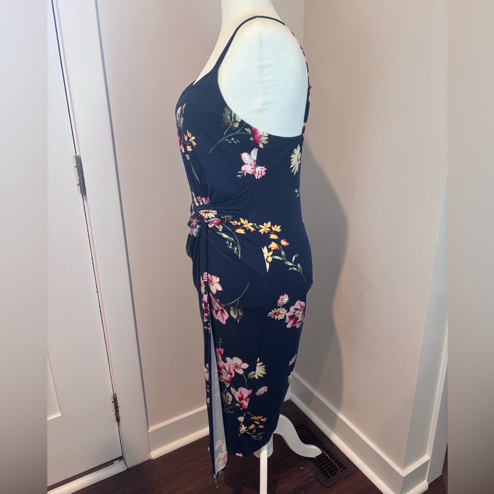 Nine Britton Navy Floral Midi Dress 1X – Knot Front Sleeveless Sundress - Picture 3 of 12